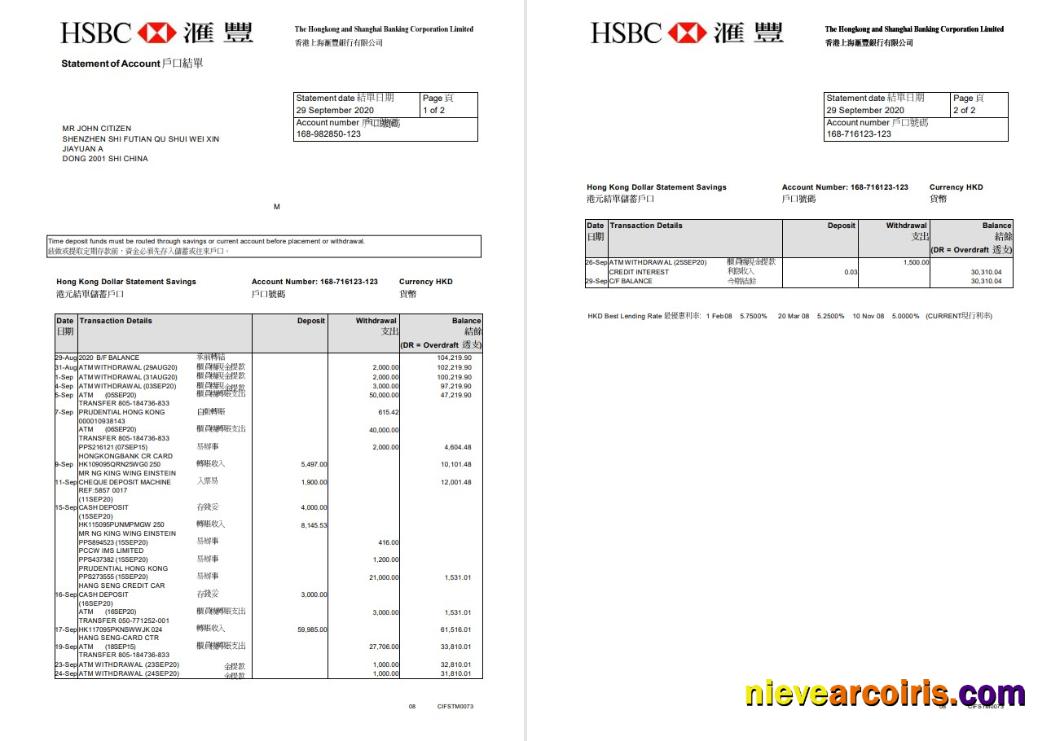 Hong Kong HSBC The Hongkong and Shanghai Banking Corporation 2 pages